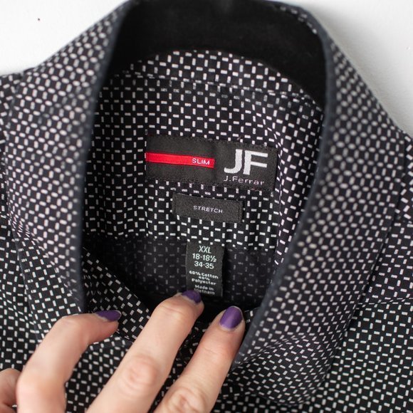 JF J. Ferrar Black White Long Sleeve Button Up Men's Stretch Shirt XXL - Picture 4 of 10